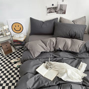 Housse de couette coton lavé 3 pièces - Ensemble literie noir élégant pour chambre
