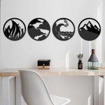 décoration murale moderne cercle argenté noir doré feu nuages vague montagnes 20x20cm