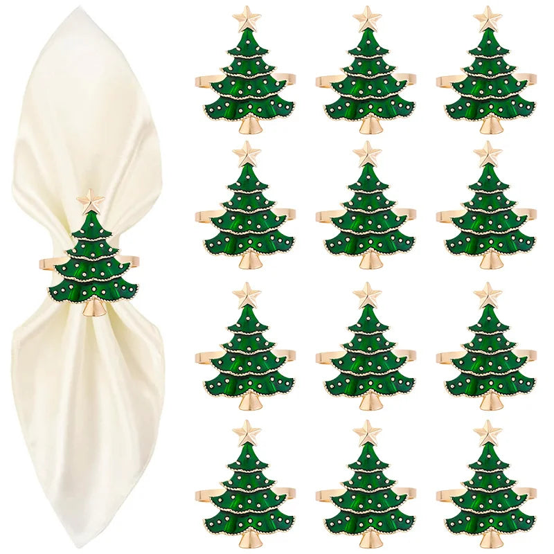 porte serviettes decoratifs sapin noel detail doré étoile élégants festifs anneaux métalliques table cuisine