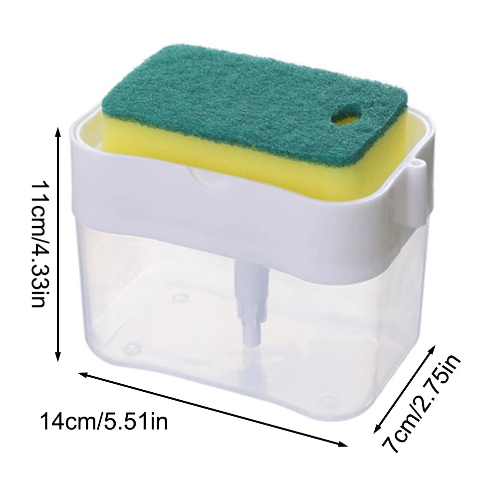 distributeur savon liquide éponge intégrée adhésif transparent gris jaune vert moderne pratique