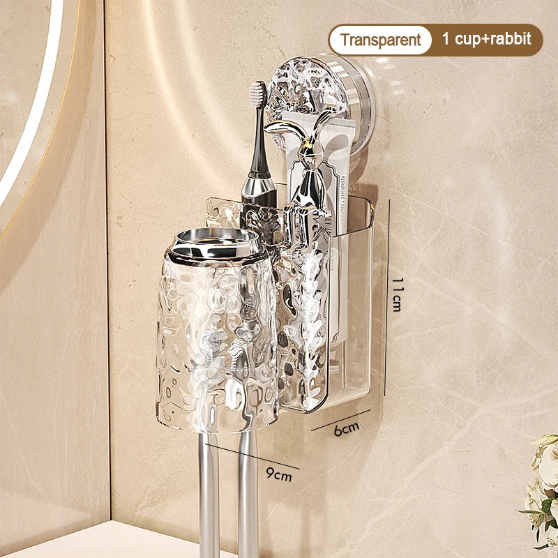 porte produits mural transparent texturé moderne ventouse brosses dents salle bain