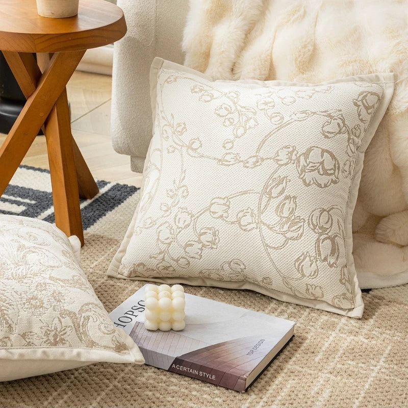housse coussin carré motif floral doré 100% polyester 45x45cm décoration maison élégant