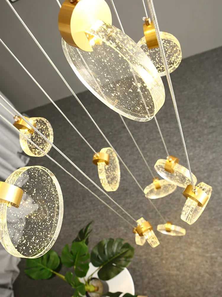 lustre suspension moderne cristal doré scintillantes éclairage luxe salon salle bain appartement