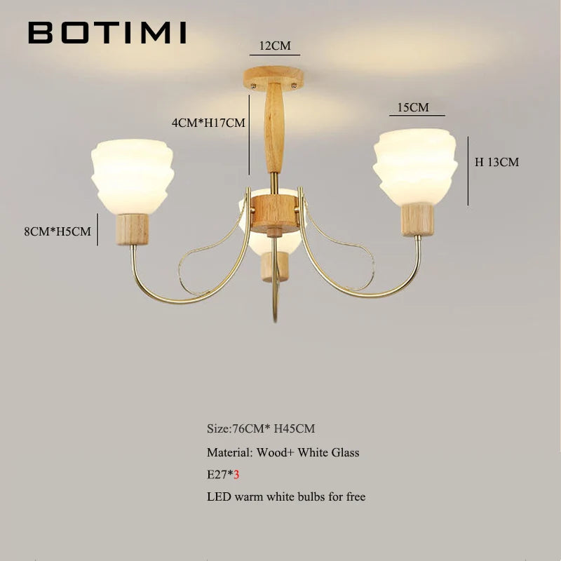 lustre moderne bois abat jour dépoli lumière douce chambre salon six lumières