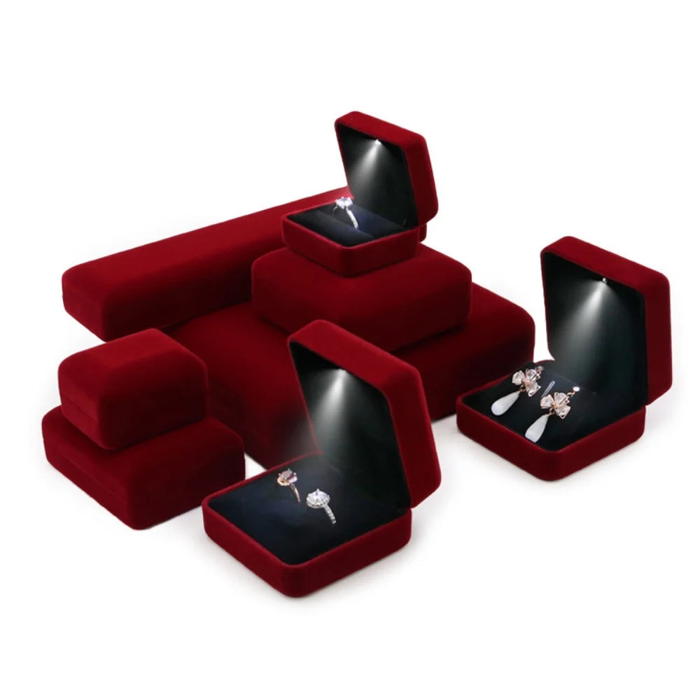 présentoir bijoux velours noir boîte rouge vin classique led femmes anneaux boucles doreilles colliers