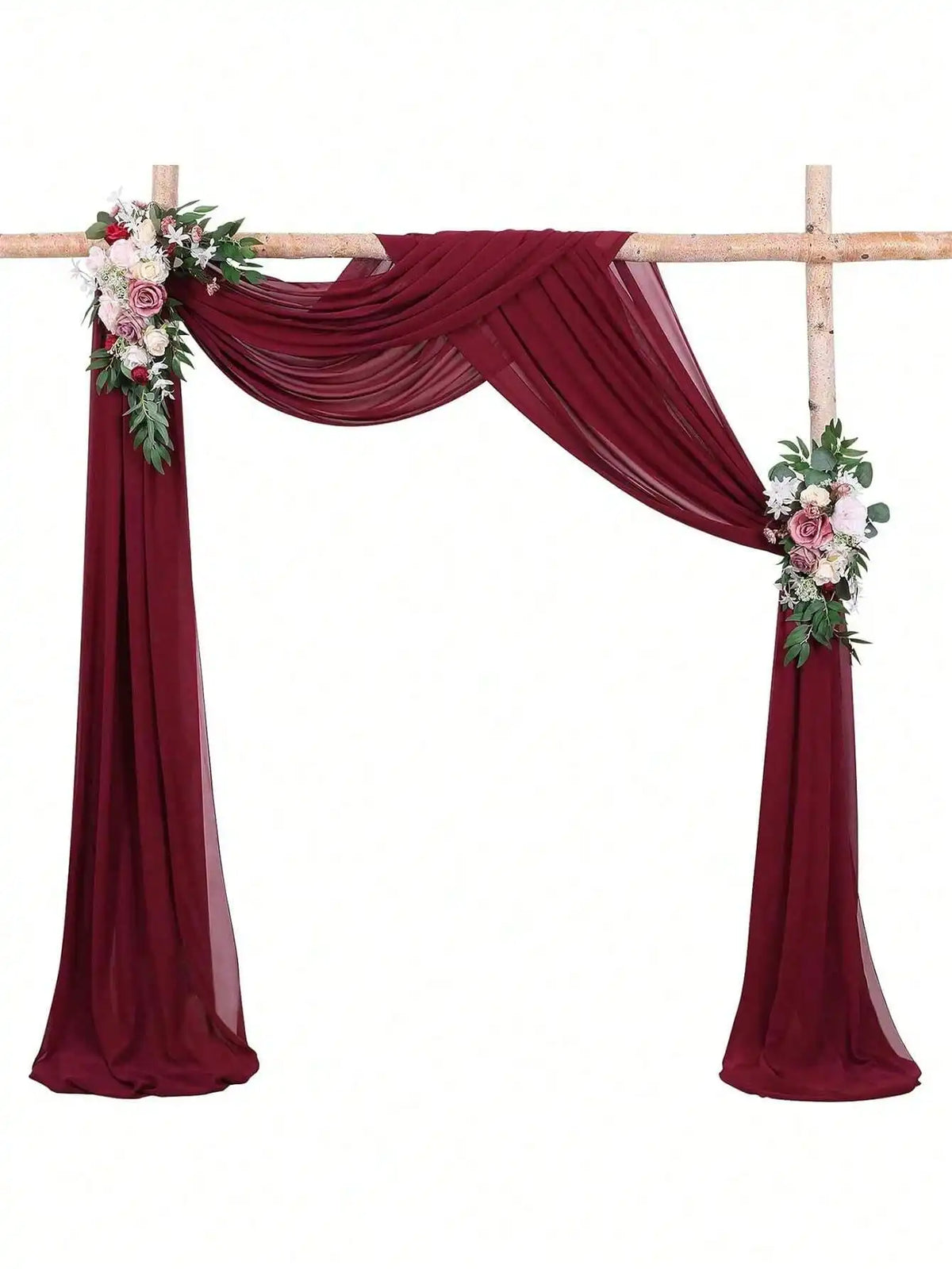 rideau semi transparent moderne rouge bordeaux uni taille 300x75cm fleur artificielle festif
