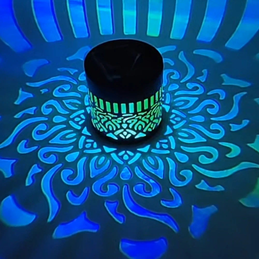 lampe solaire projection mandala motifs floraux extérieure jardin contemporaine led autoinstallation multifonctionnelle
