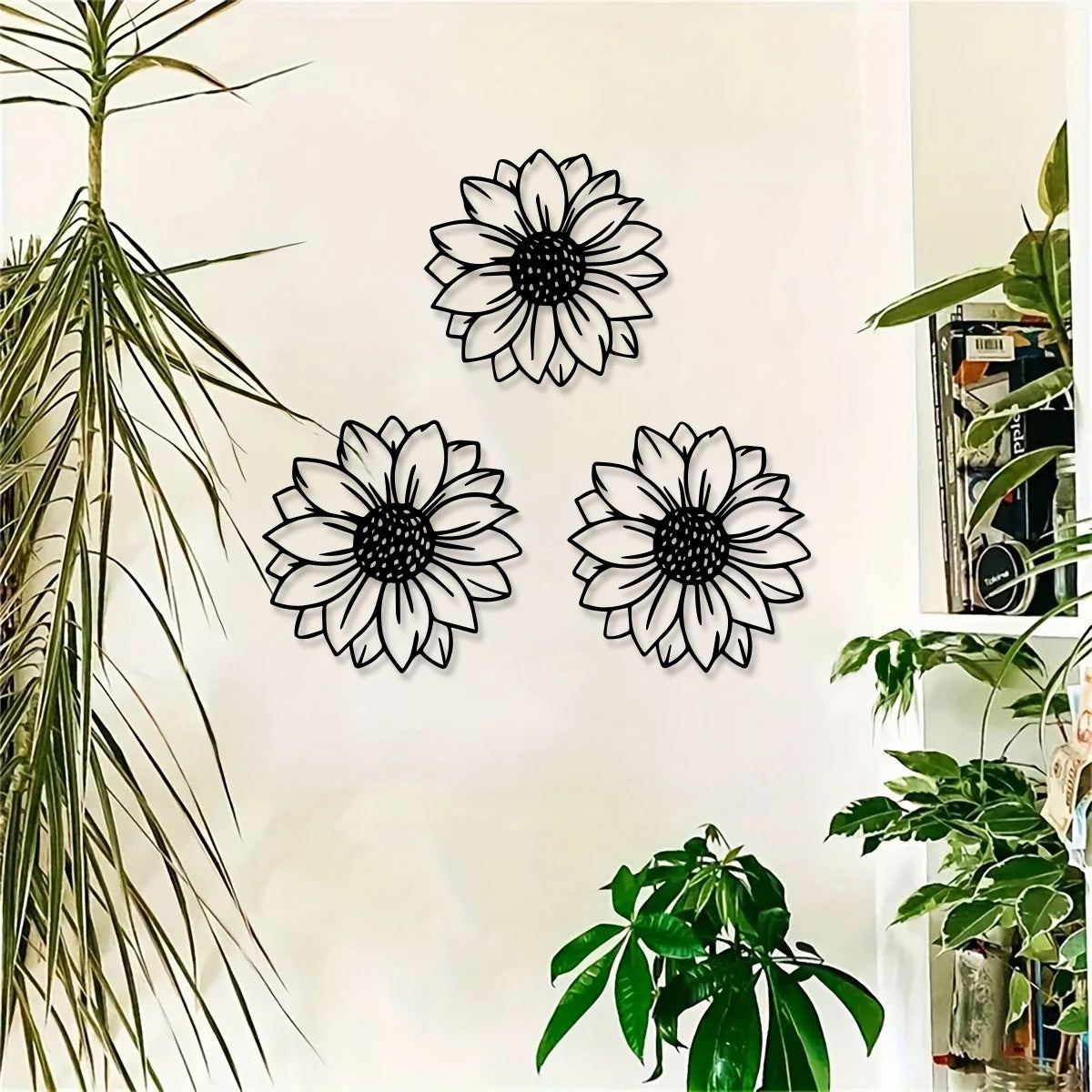 décoration murale tournesol noir rustique moderne extérieur jardin salon unique élégant métal durable robuste