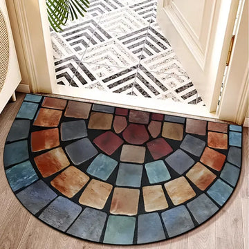 tapis d'entrée demi rond fleurs abeilles welcome décoratif moderne intérieur extérieur antidérapant lavable polyester