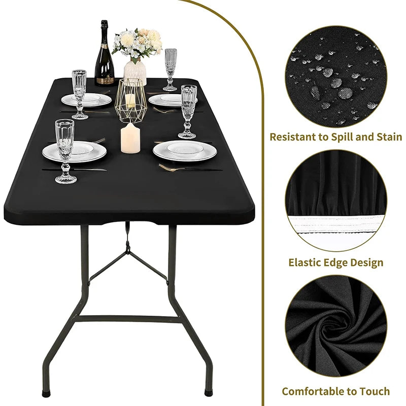 nappe rectangulaire élastique polyester coton imperméable halloween moderne table noire serviettes assiettes verres bougie