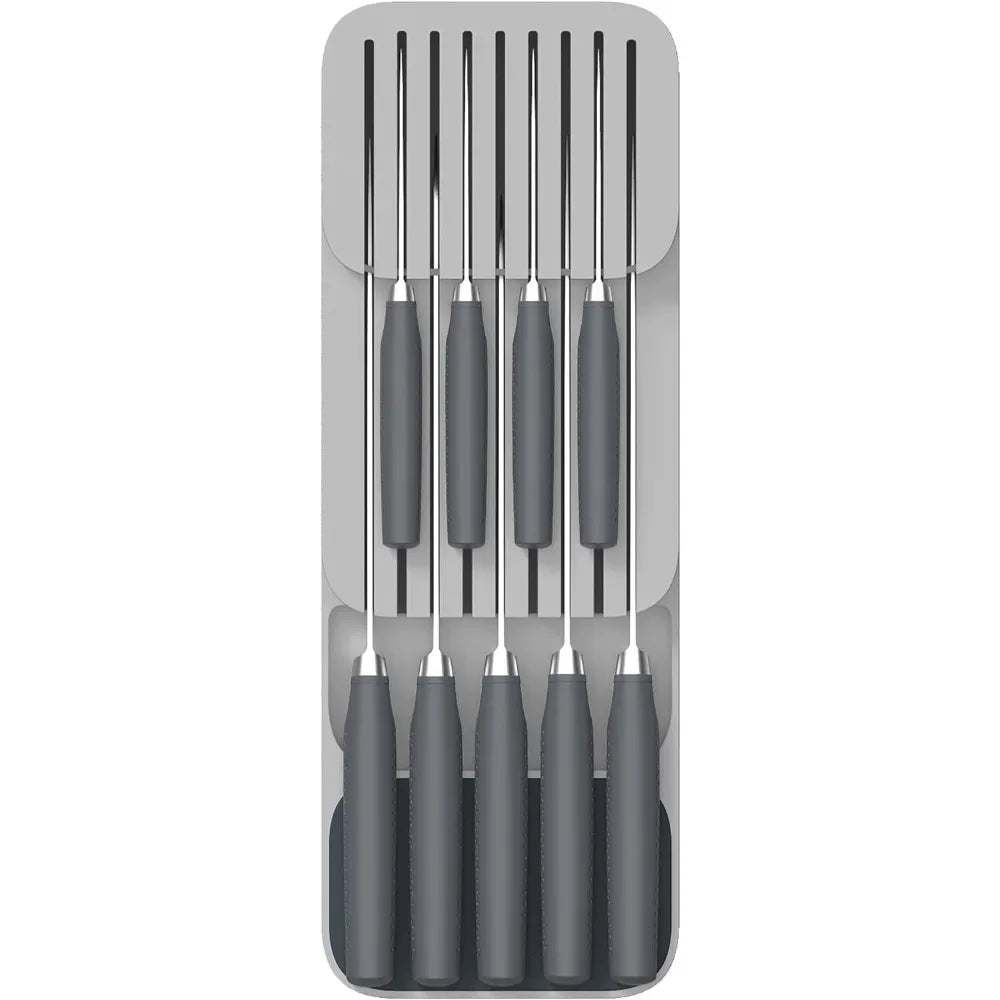 rangement couteaux gris bloc vertical moderne tiroir cuisine organizer porte six