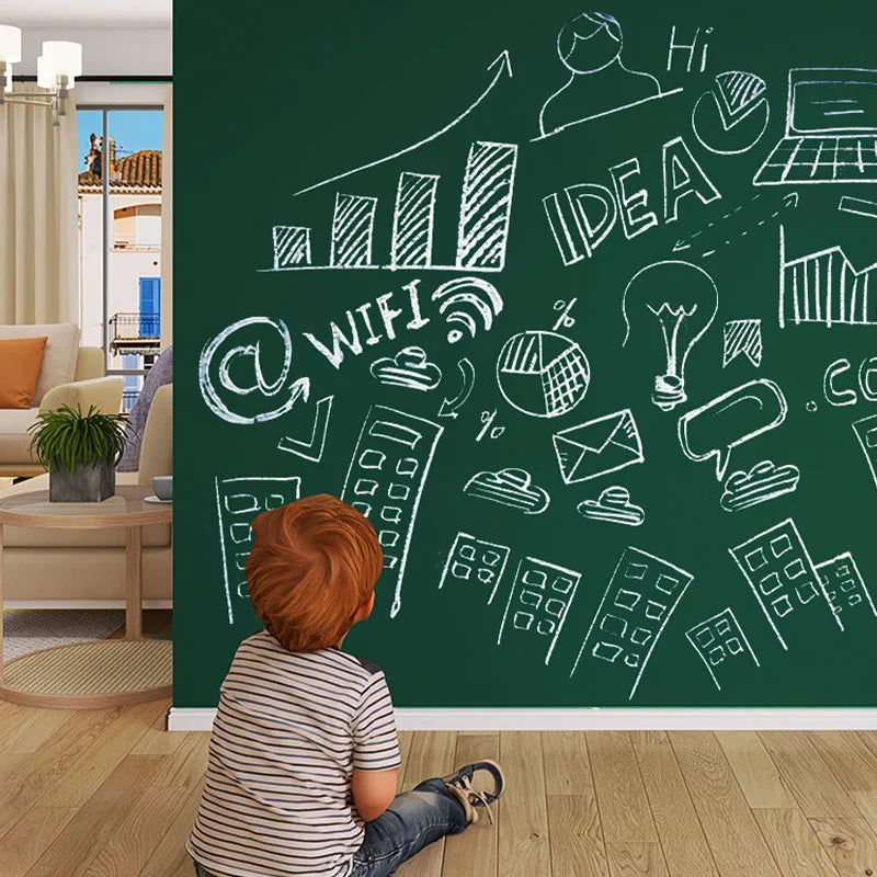 tableau noir autocollant vert foncé motifs graphiques crayons grunge adhésif facile nettoyage enfants art