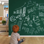 tableau noir autocollant vert foncé motifs graphiques crayons grunge adhésif facile nettoyage enfants art