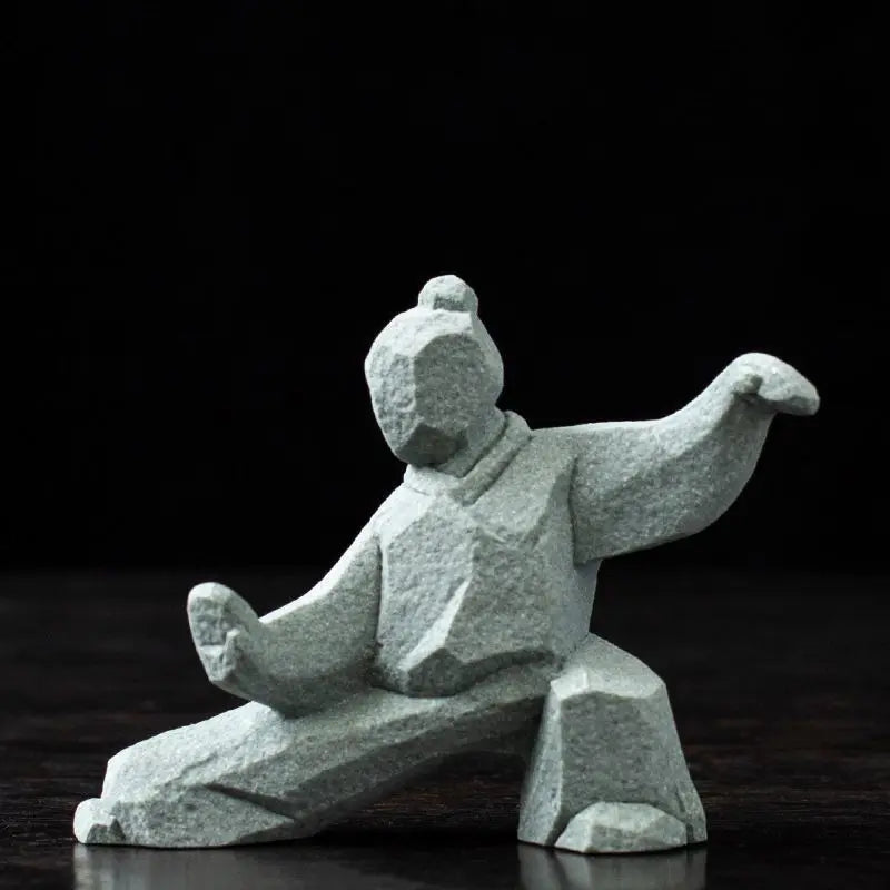 statues arts martiaux traditionnelles gris clair texture granite opaques artisanal modernes motifs traditionnels