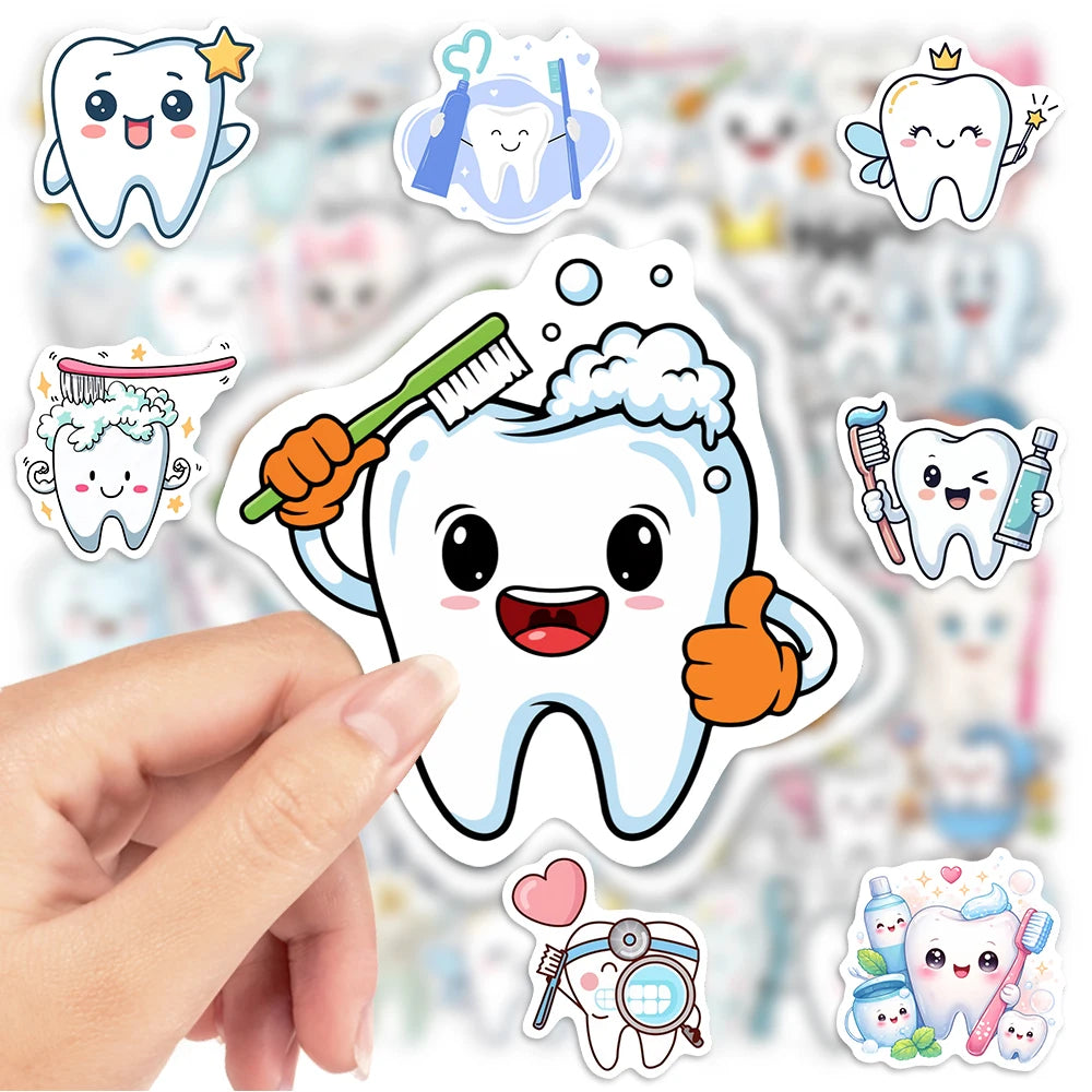 stickers adhésifs dentaires mignons vinyle waterproof dessin animé blanc bleu rose jaune vert gris