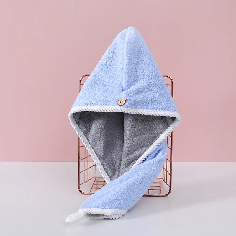 serviette cheveux microfibre rapide séchage rose gris bleu clair bordure blanche élastique moderne confortable