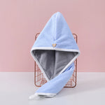 serviette cheveux microfibre rapide séchage rose gris bleu clair bordure blanche élastique moderne confortable