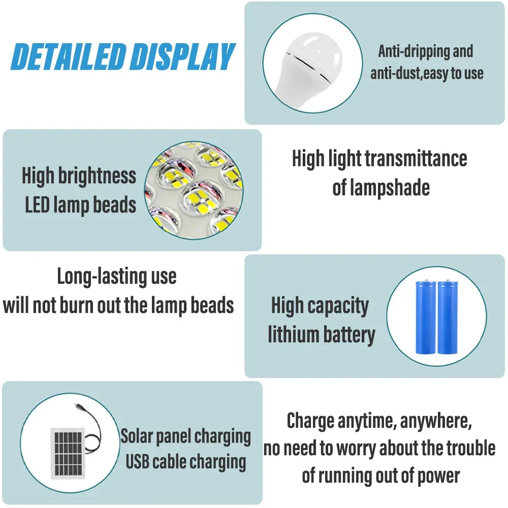 ampoule led solaire blanc moderne ip65 étanche recharge usb campingextérieururgence