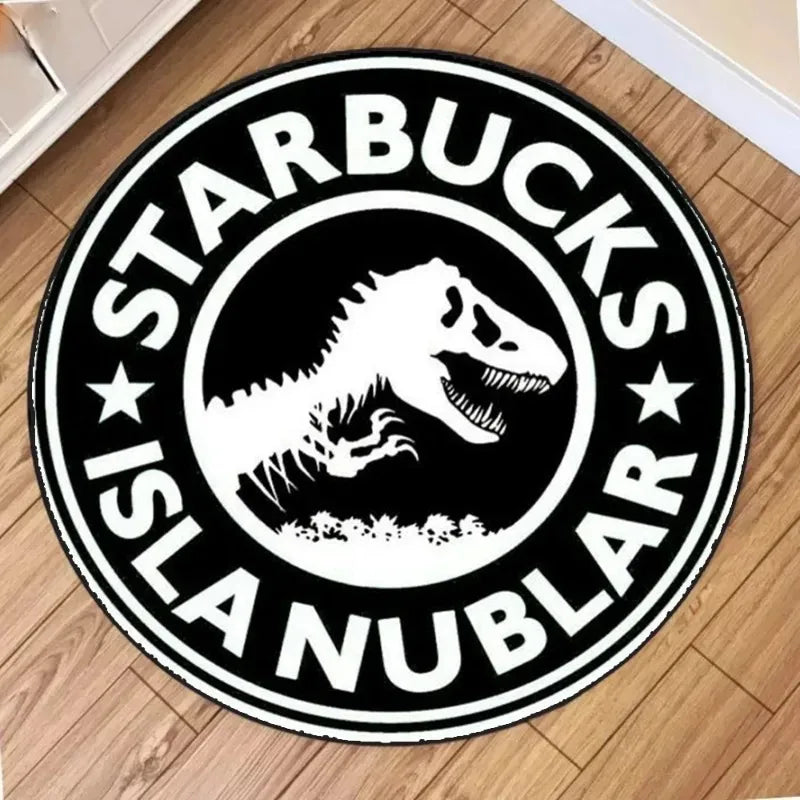 tapis rond dinosaure starbucks jurassic park graphique moderne enfants chambre rouge noir