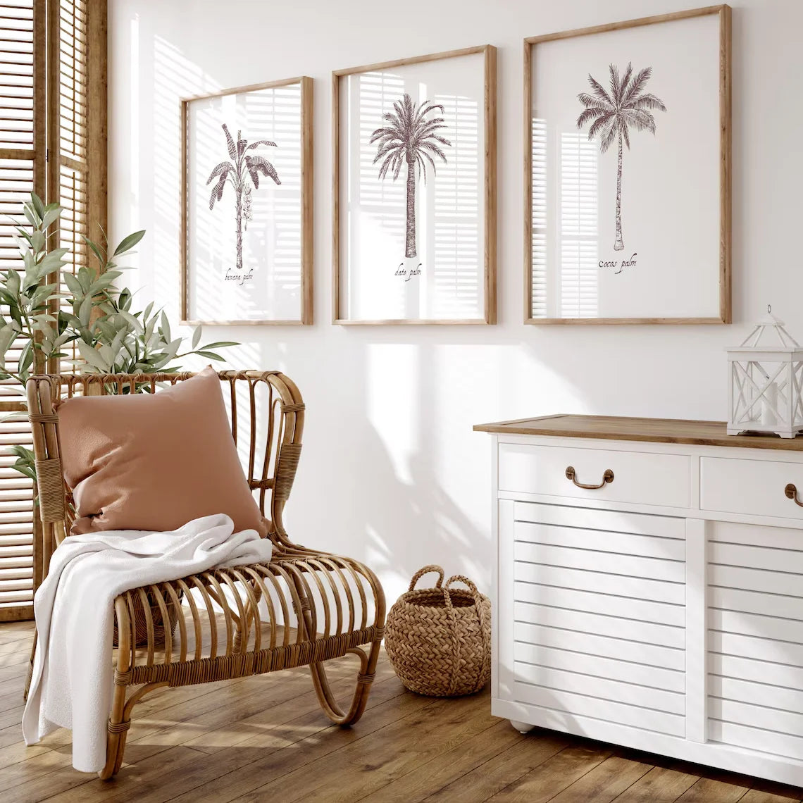 toiles d'art palmiers minimaliste plage surf décoration murale maison blanc gris abstrait