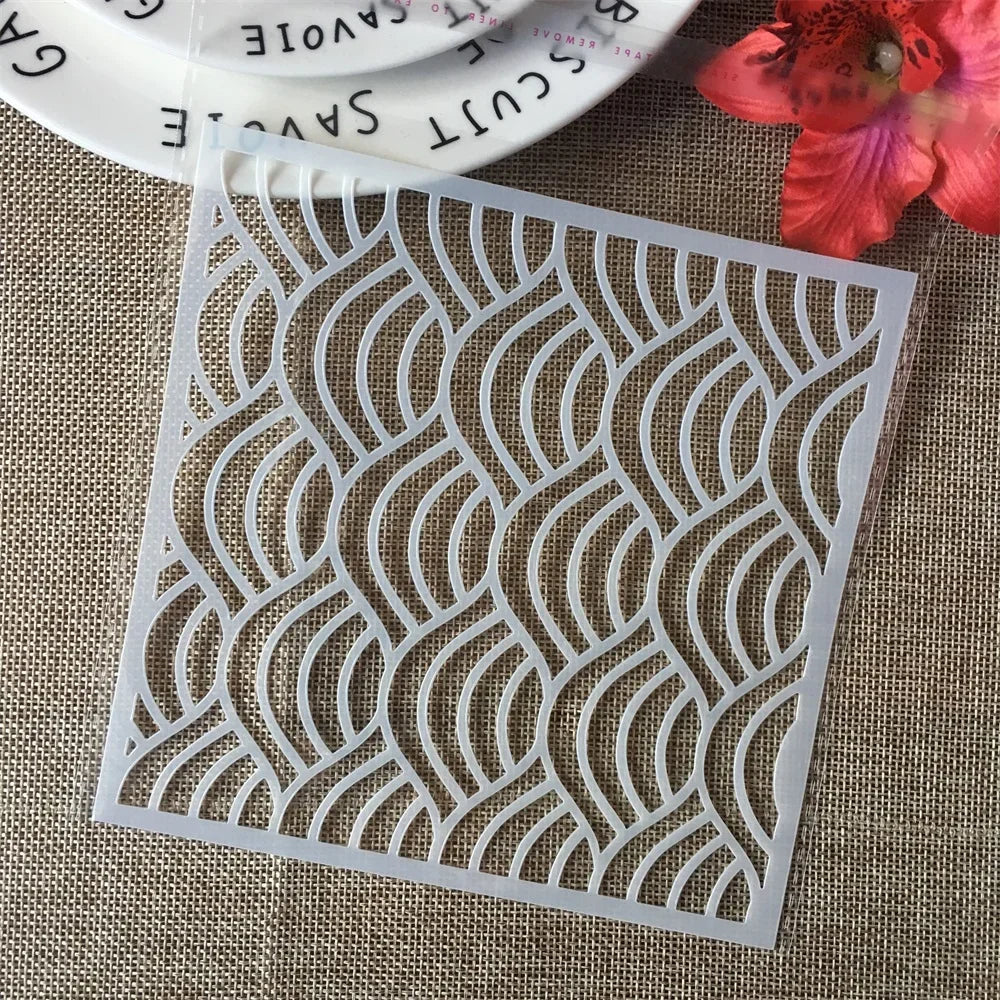 pochoir floral semi transparent décoration murale bricolage scrapbooking papier peint carré métallisé rectangles fleurs