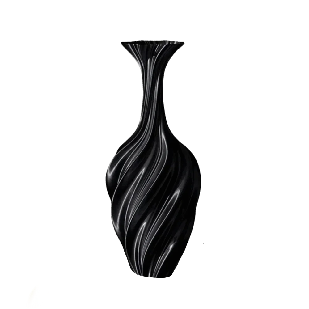vase decoratif moderne blanc noir rouge motifs ondules plisses aspect satiné sculpture maison arrangement