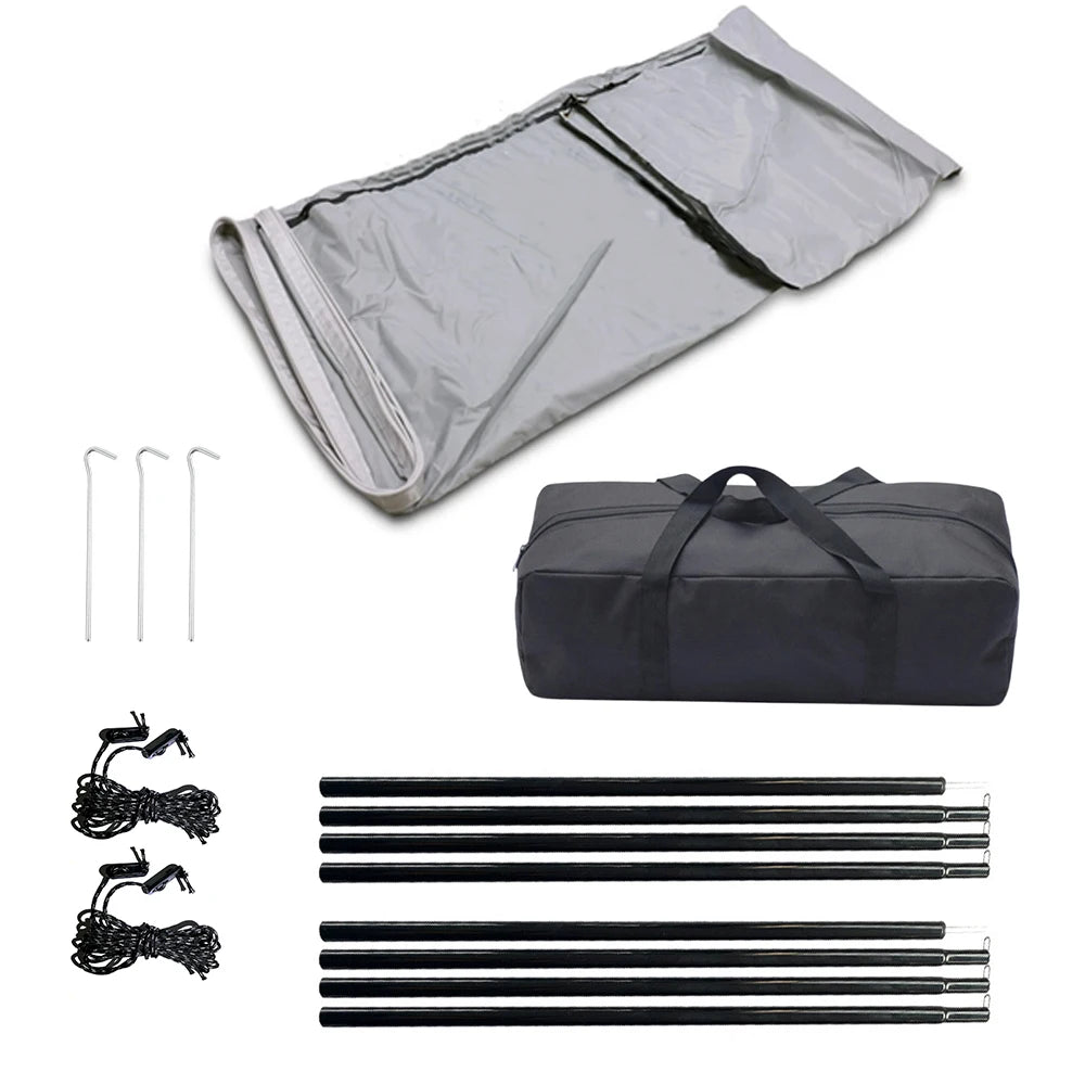 tente camping gris imperméable moderne sac transport câbles fixations