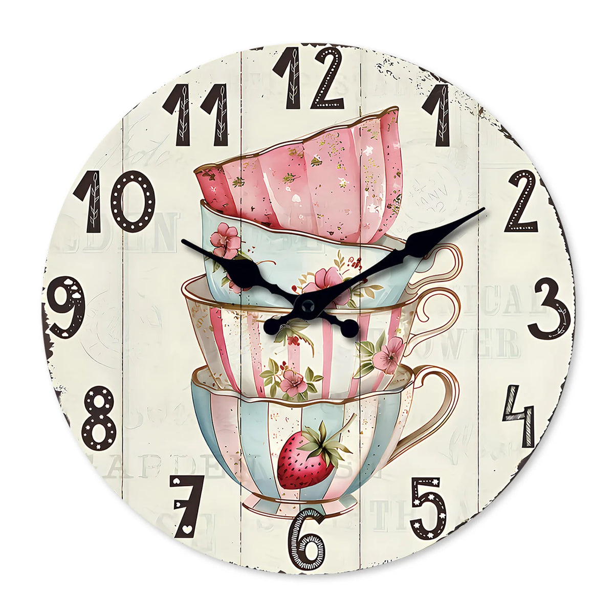 horloge murale bois motif thé fleuri vintage salon chambre 11 14 16 pouces quartz