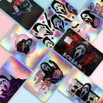 autocollants cartes bancaires effet laser pop art masques effrayants multicolores réutilisables