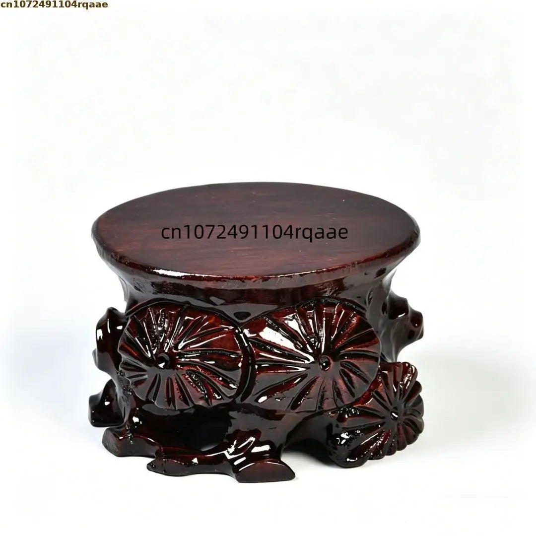 support décoratif bois sculpté floral artisanal marron foncé vase théière statue bouddha décoration intérieure