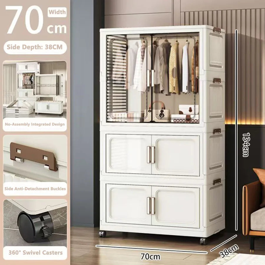 armoire rangement blanc moderne classique verres transparents tiroirs étagères vêtements toilette roulettes
