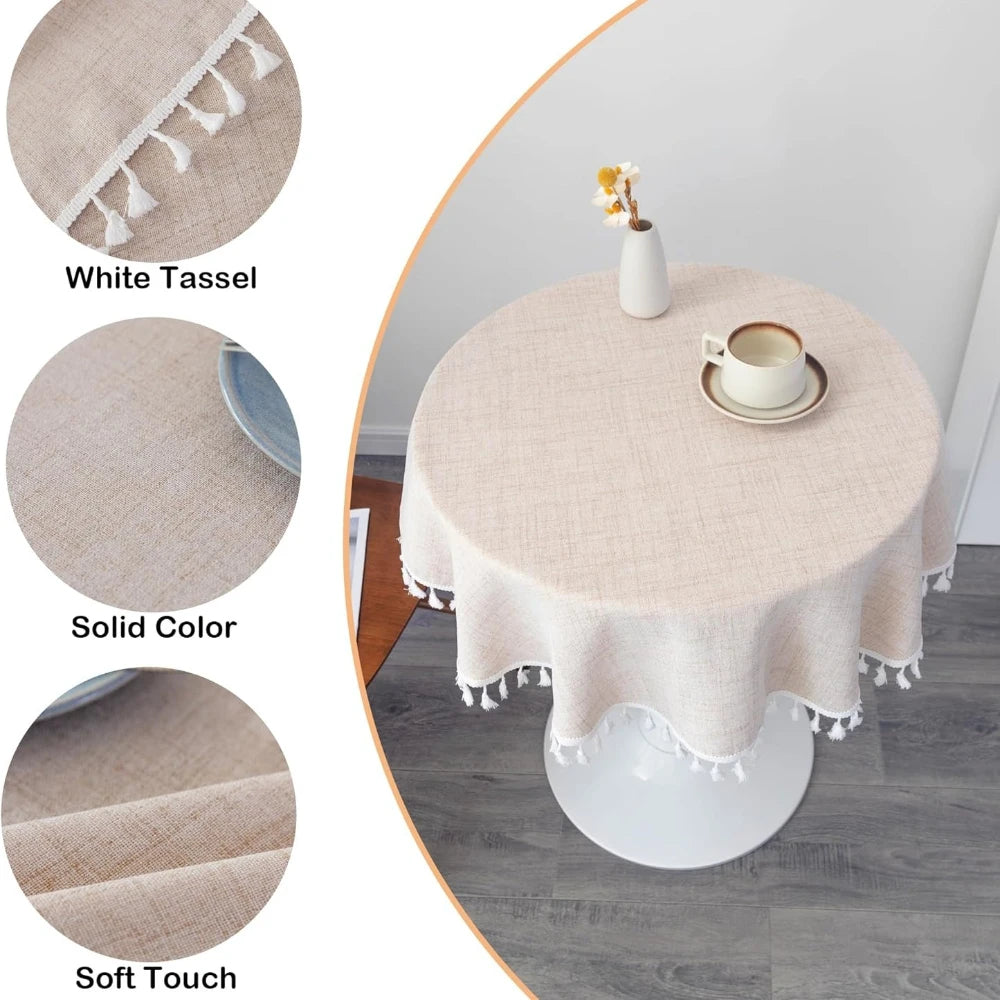 nappe ronde table extérieure beige clair franges pompons diamètre 60 90 160 180 cm