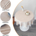 nappe ronde table extérieure beige clair franges pompons diamètre 60 90 160 180 cm