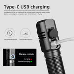 lampe torche noire rechargeable 1600lm ip64 zoom texturée rainures compact moderne