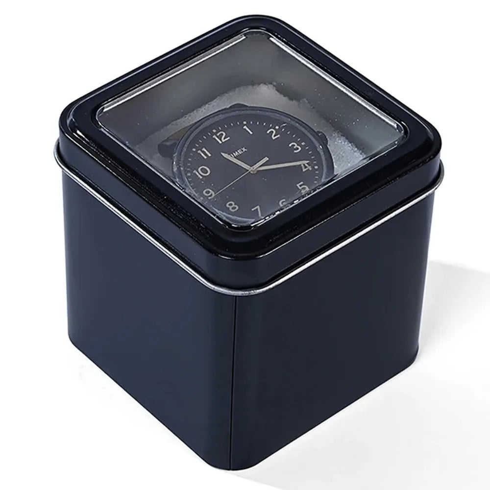 boîte rangement montres métal noir moderne sans fixation unisexe adulte matériau opacité