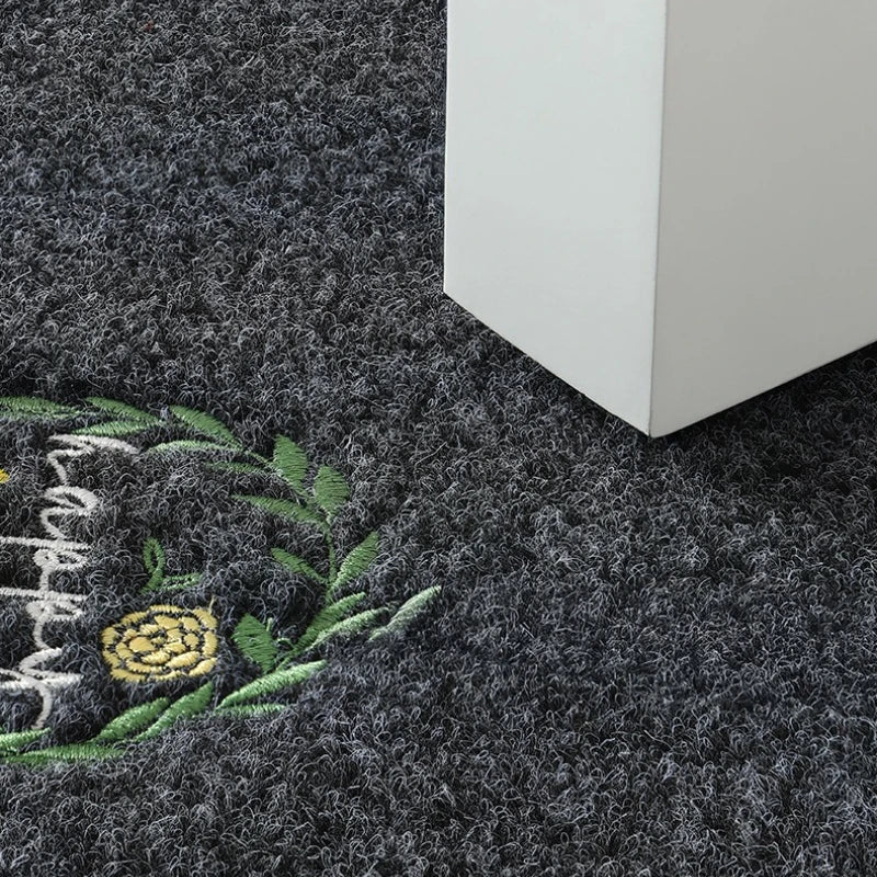 tapis d'entrée imperméable anti bactéries antidérapant moderne noir floral happy love porte bain
