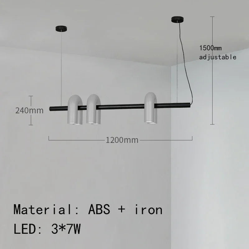 Suspension lumineuse moderne tubulaire contemporaine gris noir rouge ampoules intégrées