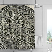 rideau douche moderne noir beige motifs tourbillons métalliques tringle argentée abstraits
