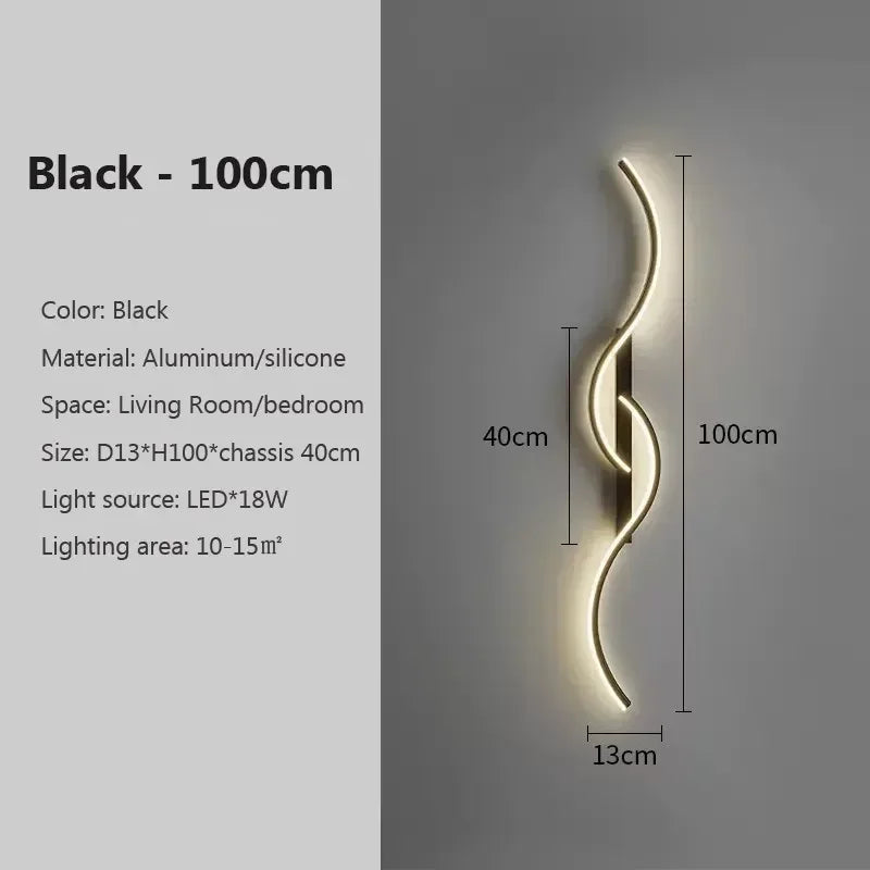 lampe murale led or noir moderne ondulé éclairage cuisine salon chambre coucher