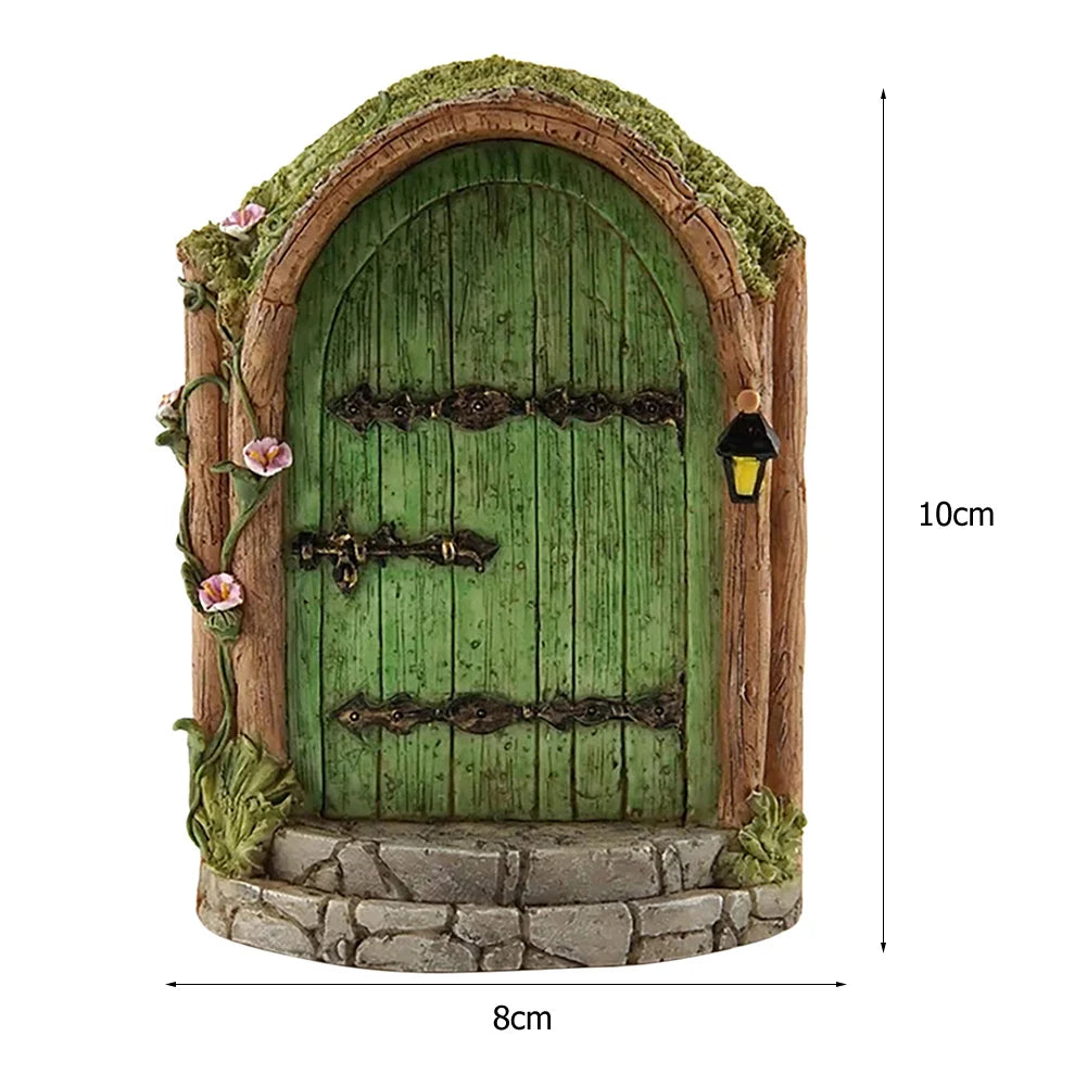 décoration jardin porte miniature bois mascotte bleu rose vert marron fantaisie rustique