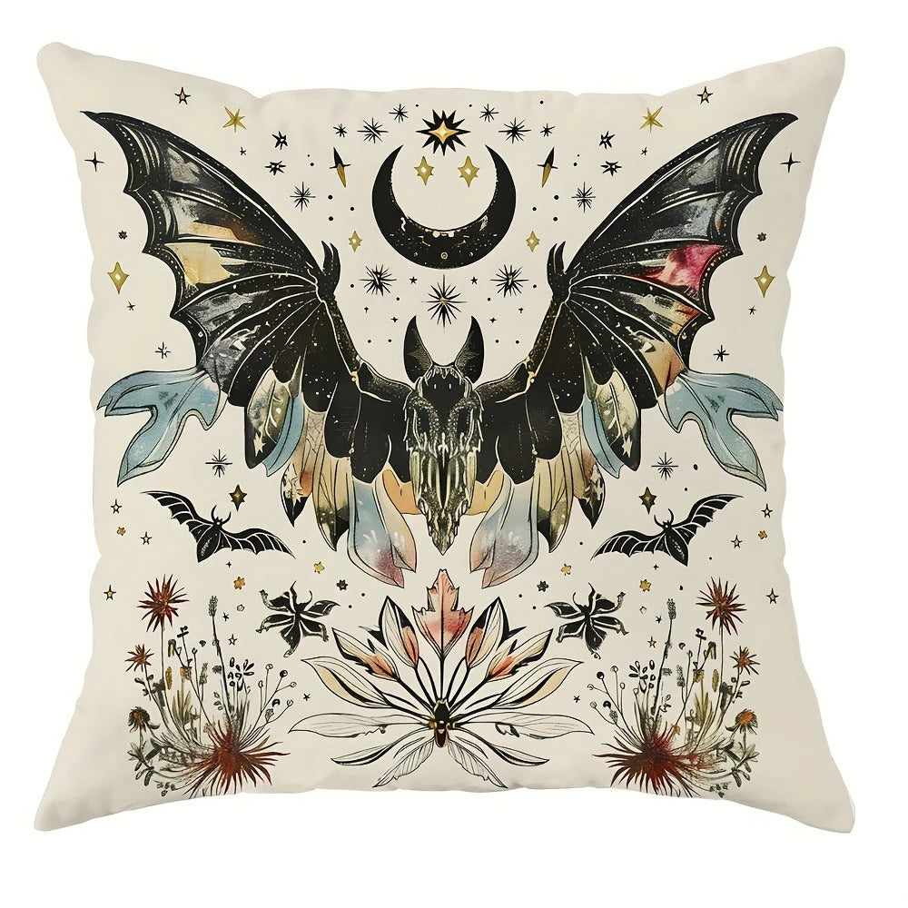taies d'oreiller boho gothique papillons crânes fleurs étoiles 45x45cm polyester imprimé