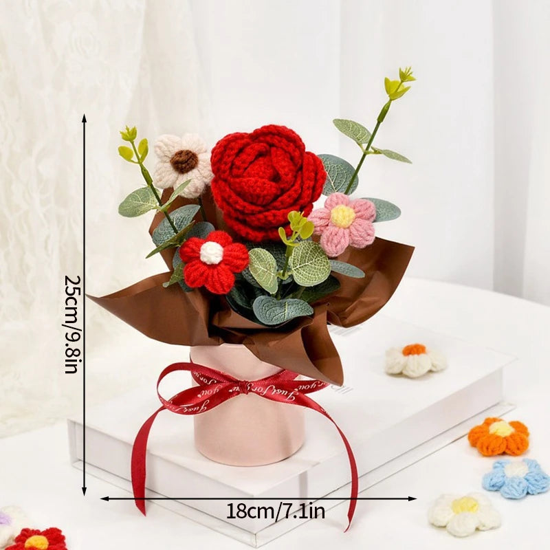 Bouquet fleurs artificielles crochetées orange bleu rose violet blanc moderne