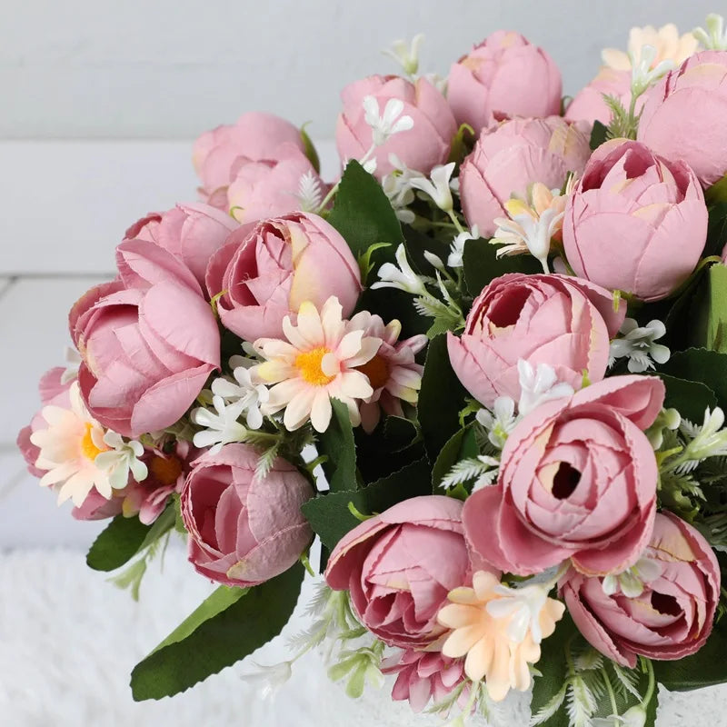 décoration intérieure bouquet fleurs artificielles roses blanches feuilles vertes modernes 29cm 3pcs