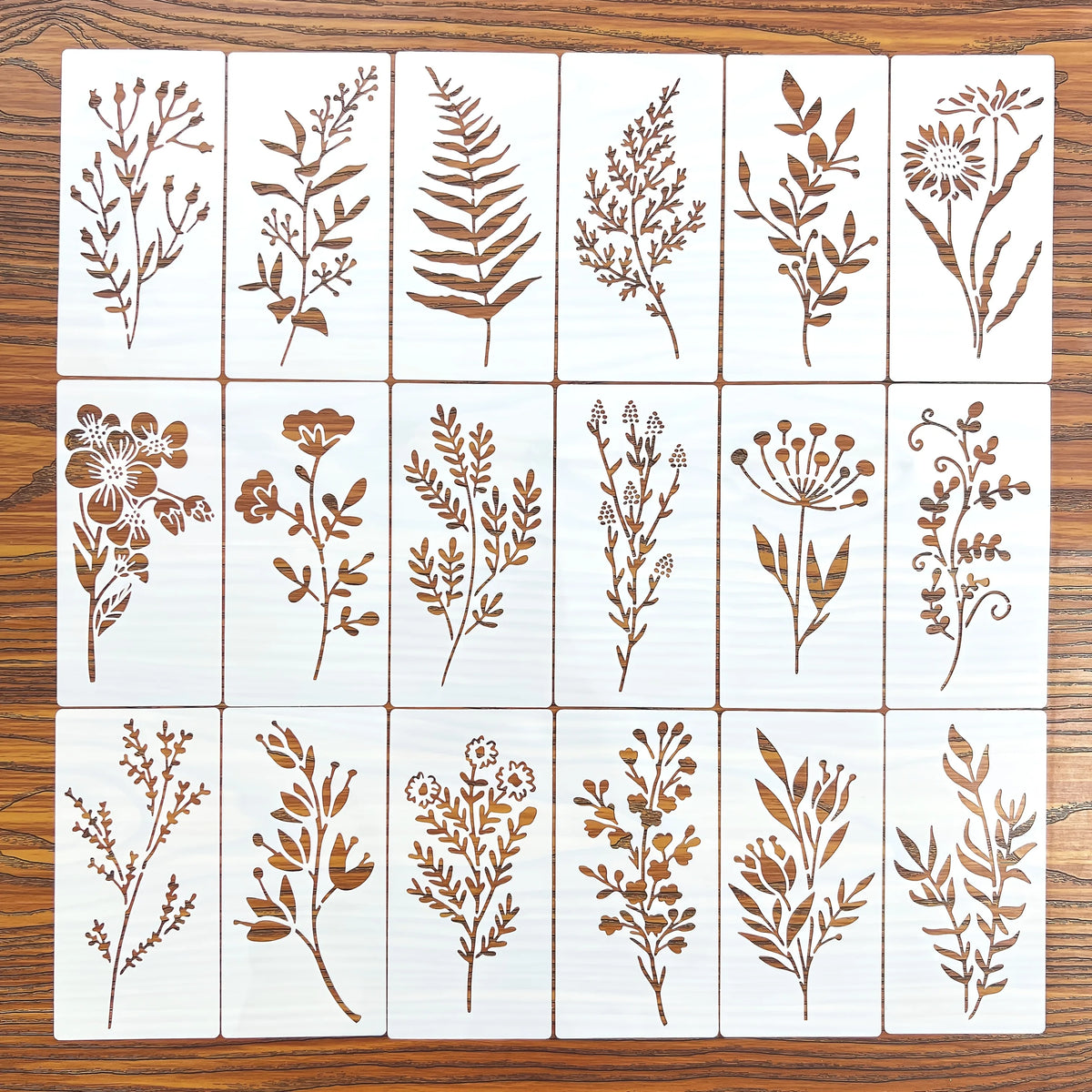 stencils pochoirs motifs fleurs feuilles botaniques rustiques peinture bois tissu papier reutilisables 18 pieces