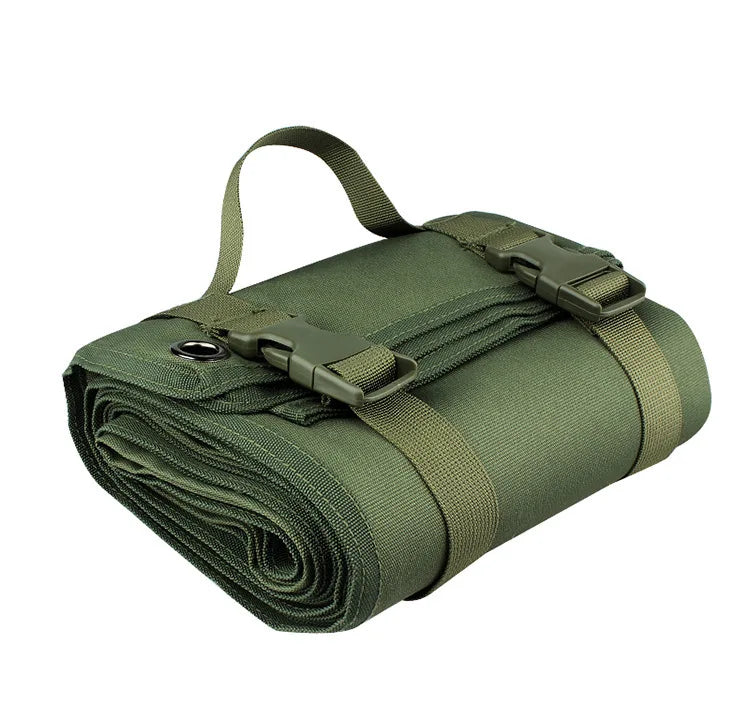 tapis sol pliable tissu nylon camouflage militaire sangles boucles poignée