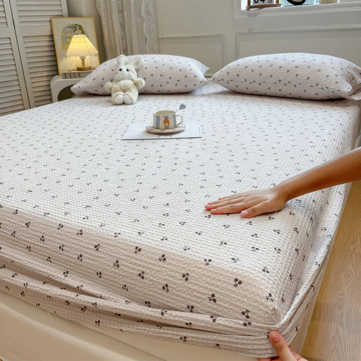 draps lit double blanc motif cœurs ensemble housse drap couverture fixation pastorale confortable 180x200cm
