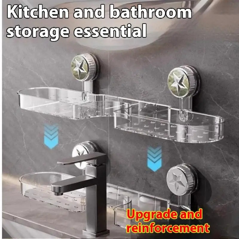 étagère rangement transparente moderne salle bain ventouse ondulée flacons parfum