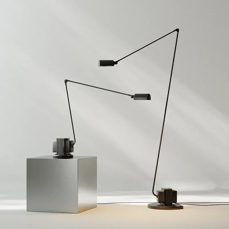 lampe sol moderne métal noir led base stable interrupteur bouton éclairage chambre minimaliste