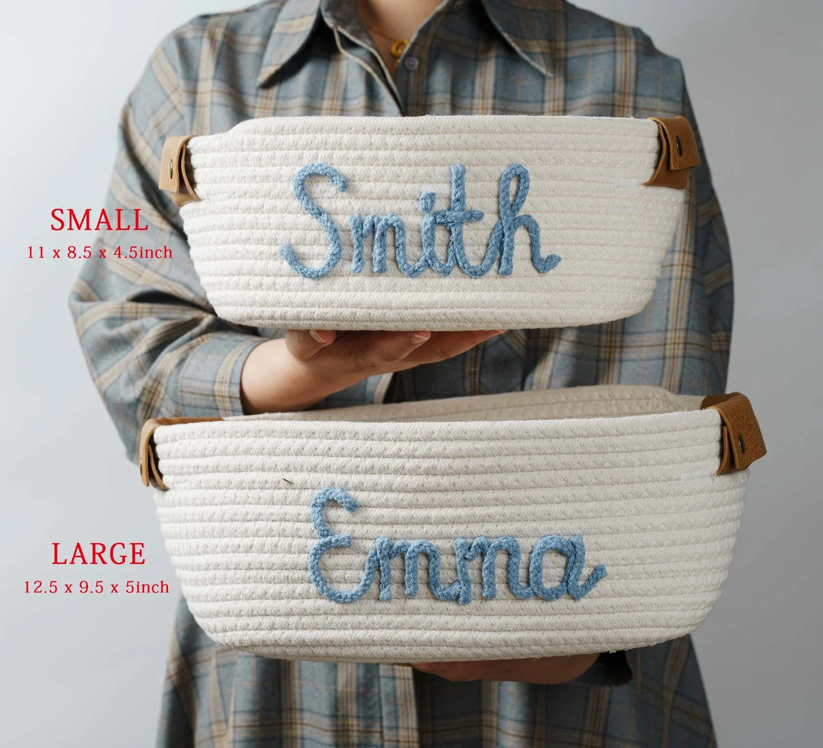 panier tissé blanc moderne poignées cuir personnalisable nom brodé occasion naissance anniversaire fête