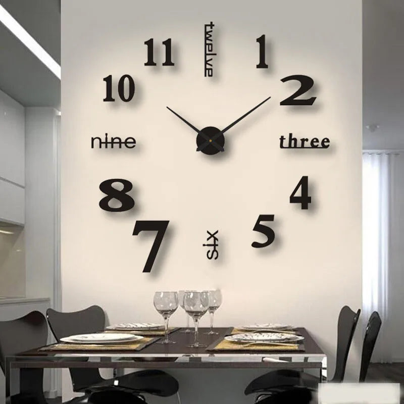horloge murale moderne 90cm 120cm rouge or noir numéros relief diy minimaliste